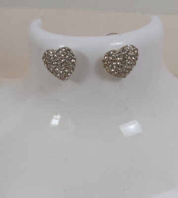 Silver Tone Cubic Zirconia Heart Shaped Pierced Earrings-image
