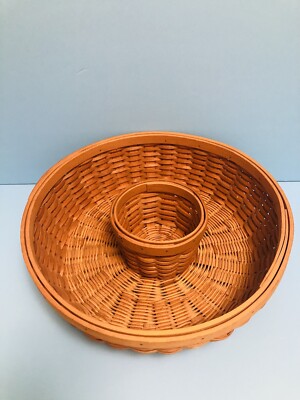 Large Hand Woven Rattan Chip and Dip Serving Tray Basket 13”-image
