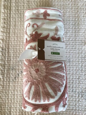 Pottery Barn Arella Embroidered 50 x 50 Table Throw NWT Gorgeous!!-image