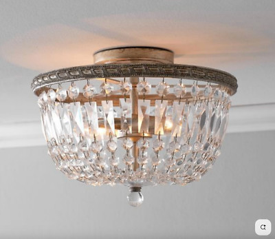 Pottery Barn Clarissa semi-flush mount cut glass light fixture chandelier silver-image