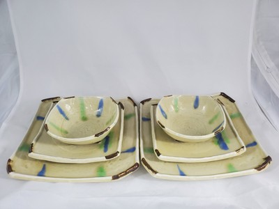 Studio Pottery Dinner Set Square Pottery 6 Piece Set Plates Bowls-image