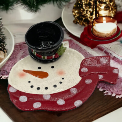 Snowman Platter Serving Tray With 3D Hat for Dip  13