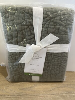 Pottery Barn Belgian Flax Linen Floral Stitch Euro Sham Loden-image