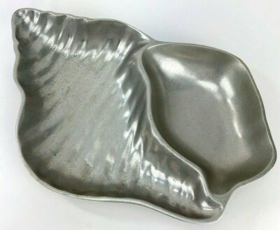 Wilton Armetale Juan Vela Large Pewter Conch Shell Chip & Dip Dish 14-3/8
