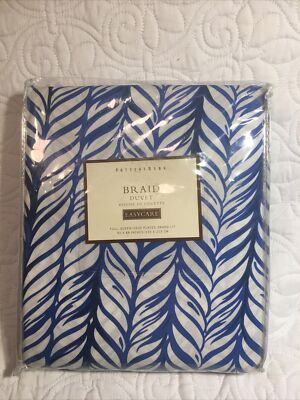 Pottery Barn BRAID Duvet Cover QUEEN/FULL Blue White 92x88 NEW-image