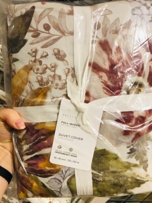 Pottery Barn Autumnal Floral Duvet Cover Queen 2 Euro Shams Botanical 3pc New🦩-image