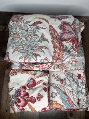 Pottery Barn Lolita Palampore KING Ivory Red Cotton Floral Duvet w/2 Euro Shams-image