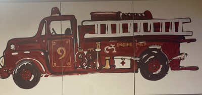 Pottery Barn Kids 3 PC Fire Truck Canvas Art Painting RARE HUGE STATEMENT Piece-image