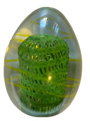 STUDIO ART GLASS GREEN EGG SHAPED 3 1/4