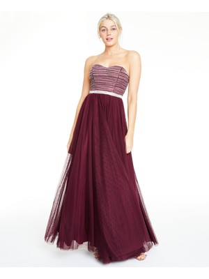 CITY STUDIO Womens Burgundy Mesh Sleeveless Full-Length Prom Dress 3-image