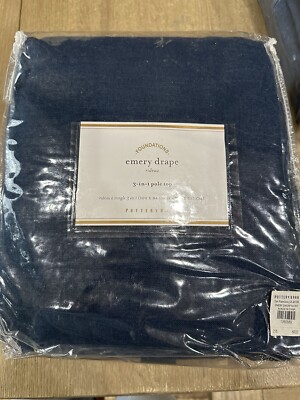 Pottery Barn EMERY Drape 100x84 Midnight Blue cotton lining one panel 2016-image