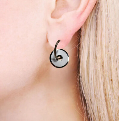 ACME Studio “Black Square White Circle” Enamel Earrings By ADRIAN OLABUENAGA NEW-image