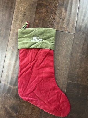 New Pottery Barn Classic Medium Red Green Velvet Christmas Stocking Mono Mike-image
