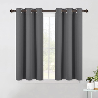 Grey Kitchen Blackout Short Curtain Panels for Bedroom, Thermal Insulated Gromme-image