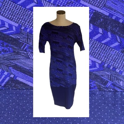 LuLaRoe Julia Dress Large Purple Blue Black Arrow Dipped Dot Polka Dot Body Con-image