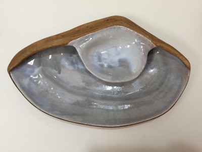 Vintage Hammat Original 398-N Large Clay Clam Shell Bowl Chip & Dip, 16 1/2