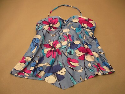 DIP Size L Womens Multicolor Lined Wireless Halter Stretch Pull On Tankini 4M-image