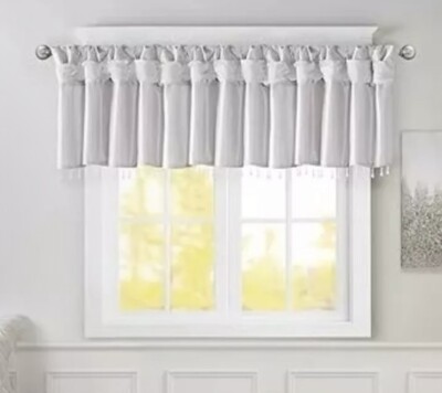 Madison Park Emilia Silver Beaded Window Valance 50 x 26 MP41-6330 Twist Tab DIY-image
