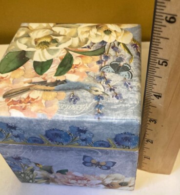 Punch Studio Blue Country  Floral Gift Storage Box  Square Cube Shaped 4