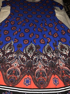 NEW LuLaRoe XL 18/20 Blue/Red/Black Paisley Dip Amelia Medallions Unicorn New 🦄-image