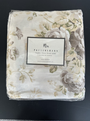 Pottery Barn ~ HAYDEN Floral Duvet Cover Full/Queen NEUTRAL Linen Blend NOS-image