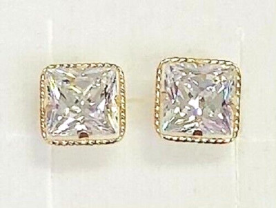 HSN Victoria Solid 14K Yellow Gold Cubic Zirconia Princess Cut Stud Earrings-image