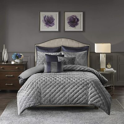 MADISON PARK SIGNATURE Sophisticate 8 Piece Velvet Comforter Set Bedding, Queen -image