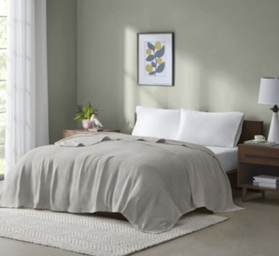 Madison Park Freshspun Basketweave Twin Cotton Blanket in Grey - BL51N-0866-image