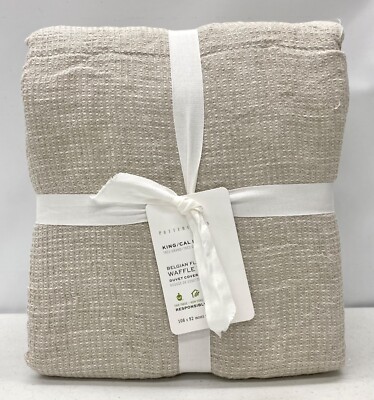 NEW Pottery Barn European Flax Linen Waffle Weave KING/CAL KING Duvet Cover~Flax-image