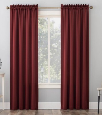 2X Sun Zero 54” X 108” Room Darkening Seymour Rod Pocket Curtain Panel Wine Red-image