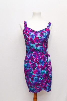 Vintage Knapp Studio womens dress purple blue knee length wrap M 80s-image