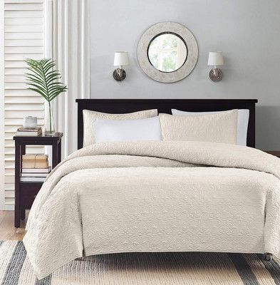 Quebec Quilt Set - Luxurious Damask Stitching Design, Cotton Filled Lightweight -image