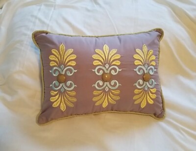 Madison Park Throw Pillow Embroidered Fleur de Lis | King Bed Purple Yellow Blue-image