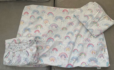 Pottery Barn Kids Rainbows Stars Twin 3pc Set Fitted Flat & 1 Pillowcase Organic-image