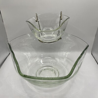 Vintage Indiana Glass MCM Large Chip and Dip Bowl Set Clear Glass Tri-Top-image