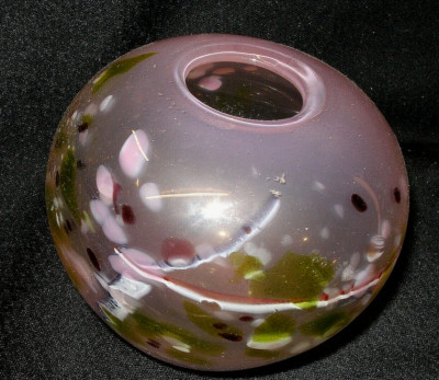 MCM BLOWN STUDIO ART GLASS PINK BALL VASE ABSTRACT INFUSED COLORS  ARTIST SIGNED-image