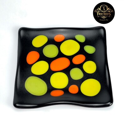 2007 Engler Studio Art Glass Dots Sustainable Hand Made Trinket Catchall Tray US-image