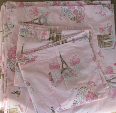 Pottery Barn Kids Paris Toile Pink Poodle Queen Duvet Cover 2 Shams 1 Pillowcase-image
