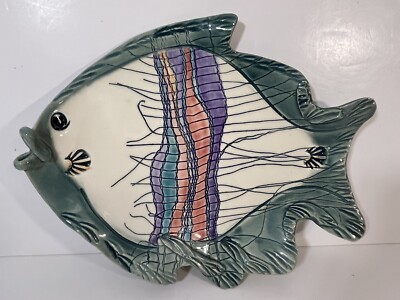 John and Jan Myers Art Studio Signed Pottery Fish Plate Bowl-image