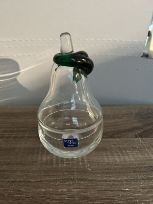 Pear Shaped Candy Bowl Clear Glass With Green  Glass Leaf  Studio Nova NM-image