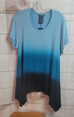 NWT - Chelsea & Theodore Sharkbite Top Short Sleeve Blue Sapphire Dip Dye Sz XL-image