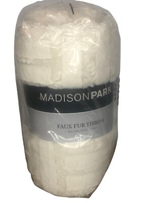 Madison Park IVORY Arctic Down-Alternative Ultra Plush Throw Blanket 50 X 60 in-image