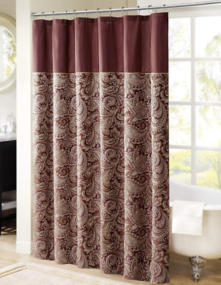Madison Park Aubrey Jacquard Traditional Stripe Shower Curtain Burgundy 72
