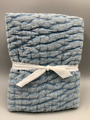 Pottery Barn Stonewashed Pick Stitch Cotton Sham Euro Sky Blue #G102-image