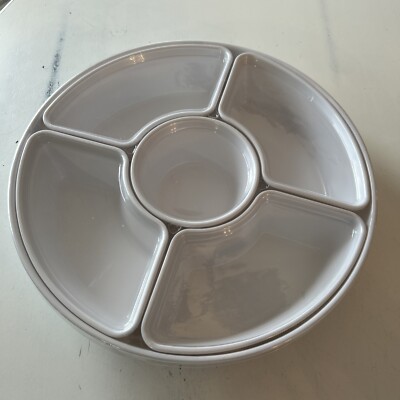 Threshold 6pc Chip & Dip Set Melamine 5 Sections + Serving Platter White NEW-image