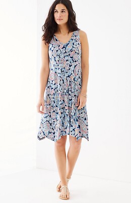 J.Jill ~ L ~ NEW Gorgeous Dipped-hem Printed Knit Dress ~ NWT(1O10)-image