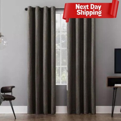 100% Blackout Gray Jacquard Extreme Grommet Top Curtain Panel 52