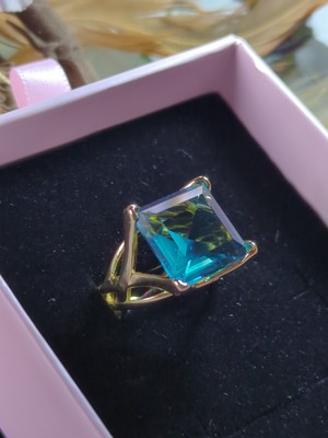 Sterling 925 Size 7 Gold Dipped Ring Large Square Baby Blue Caribbean Ice Topaz-image