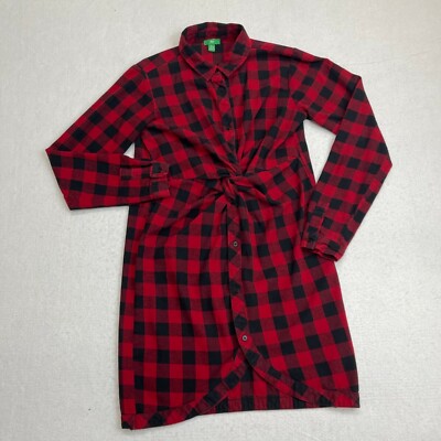 Dip Button Up Shirt Dress Kid Extra Large Red Buffalo Plaid Long Sleeve Twist-image