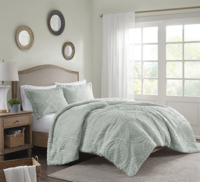 Madison Park  Embroidered  Faux Fur Ultra Plush Comforter  Set Full Queen Aqua-image